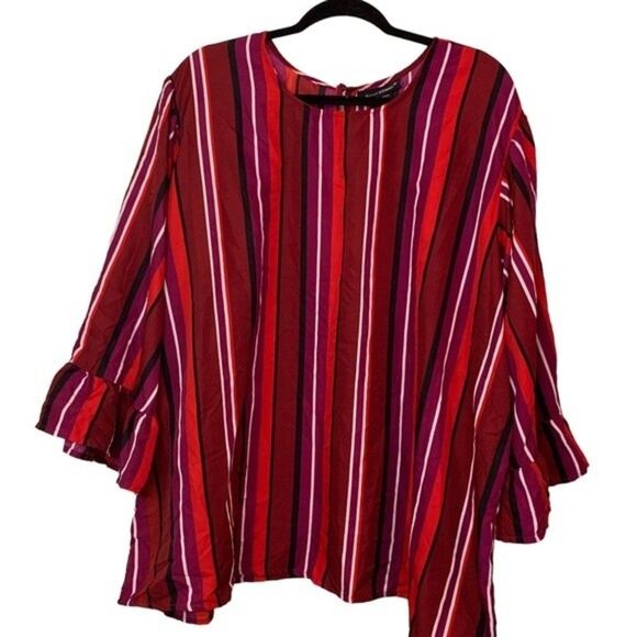 Ashley Stewart Pink Stripped Blouse Three Quarter Length Sleeves Size 26/28 - Picture 1 of 7